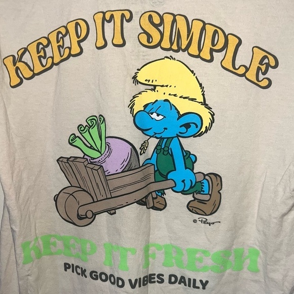 Smurfs Sunflower Gardening Good Vibes Cotton T-shirt Size Medium - Picture 7 of 7